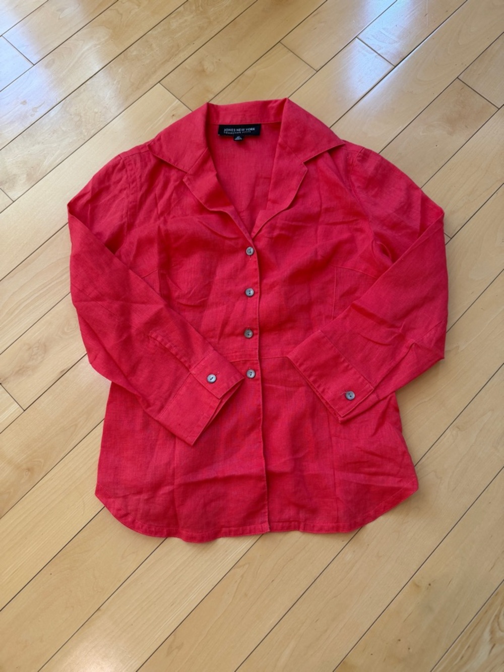 Jones New York Collection Women’s Red Button-Front Linen Blouse Petite